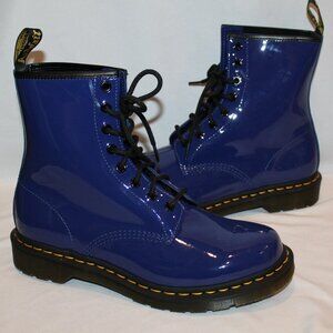 NEW DR. MARTENS WOMEN'S PATENT LEATHER 1460 COMBAT BOOTS BLUE SZ 11